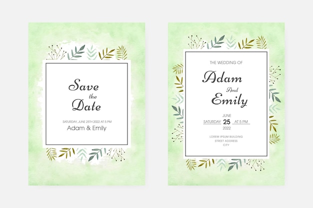 Invitación de boda de hoja de acuarela