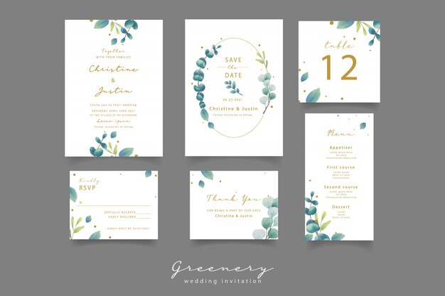 Invitación de boda con hojas de eucalipto acuarela