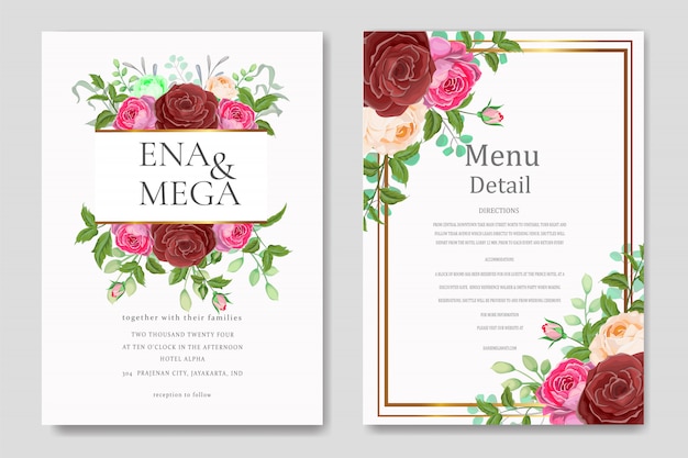 invitación de boda con hojas de flores