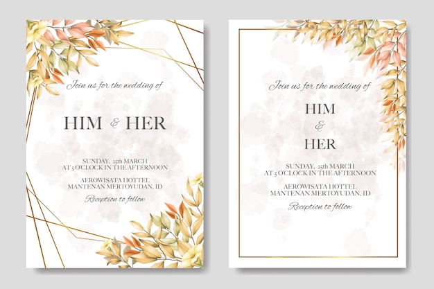 Invitación de boda con hojas de otoño