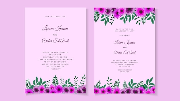 Invitación de boda invitación floral abstracto moderno diseño de tarjeta flores plantilla rústica