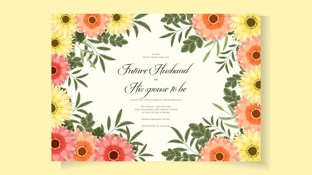 Invitación de boda invitación floral abstracto moderno diseño de tarjeta flores plantilla rústica