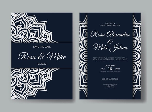 Invitación de boda de lujo con adorno de diseño de mandala