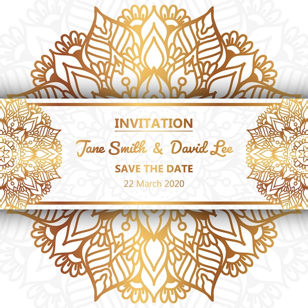 Invitación de boda de lujo con adornos de mandala