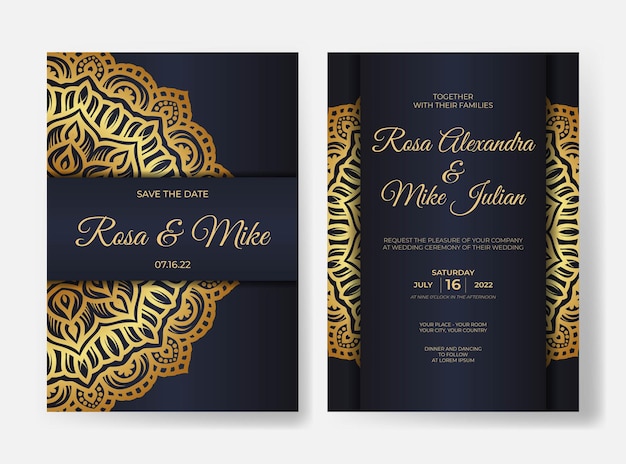 Invitación de boda de lujo con diseño de mandala