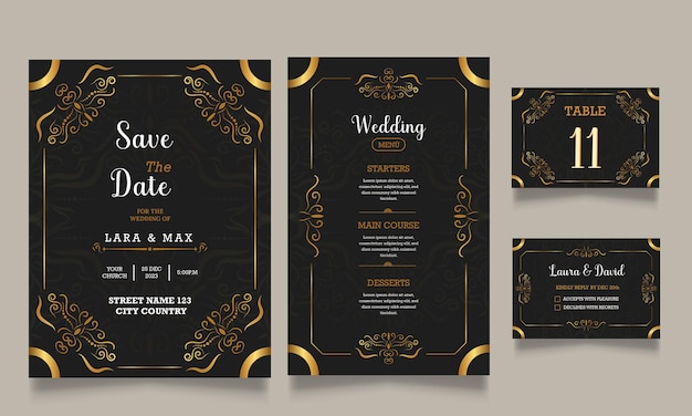 Invitación de boda de lujo dorado degradado