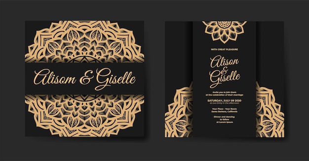 Invitación de boda de lujo elegante con plantilla de mandala
