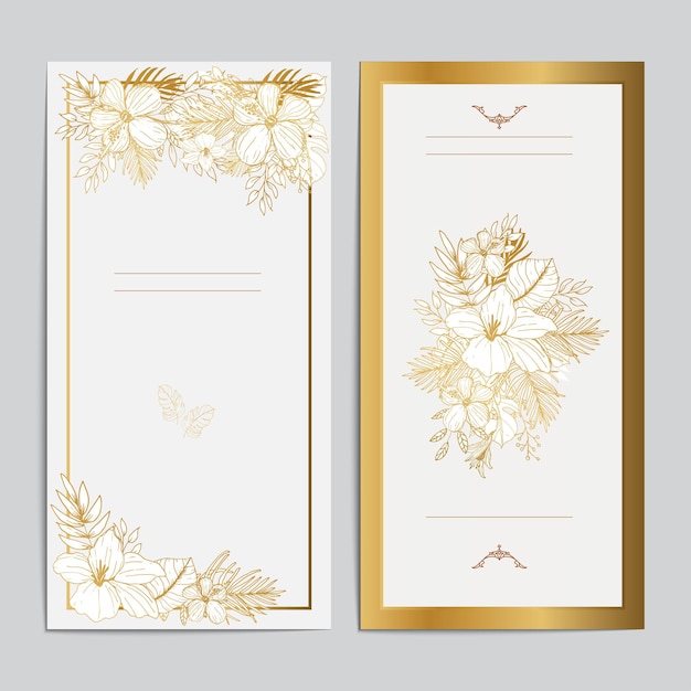 Invitación de boda de lujo floral oro