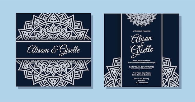 Invitación de boda de lujo con fondo de mandala