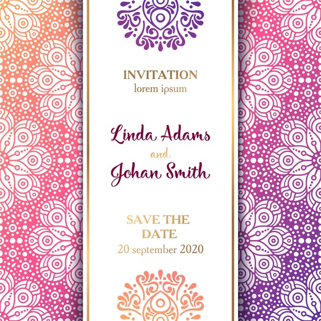 Invitación de boda de lujo con mandala