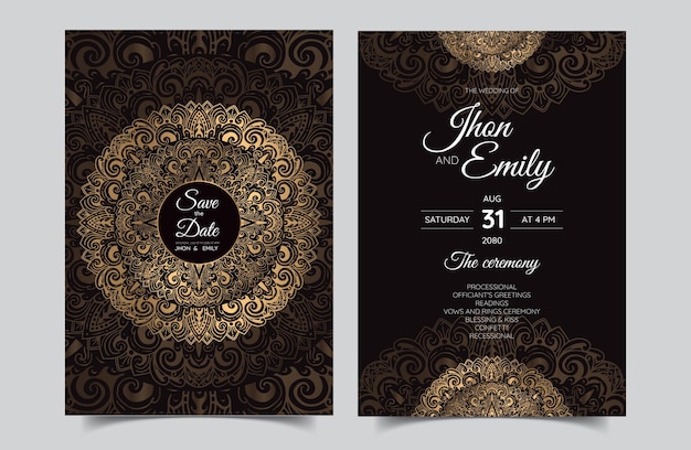 Invitación de boda de lujo vectorial con mandala