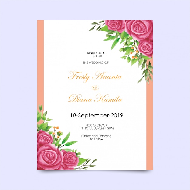 Invitación de boda con marco acuarela estilo rosa