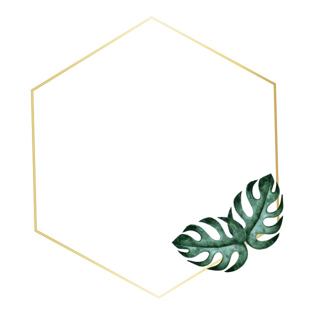 Invitación de boda marco dorado floral hojas de palma acuarela dibujada a mano plantilla de tarjeta borde