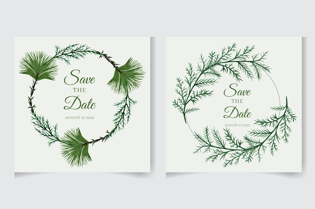 Invitación de boda de marco floral acuarela con hojas verdes flores ramas tela invita