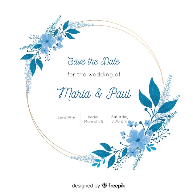 Invitación de boda marco floral azul