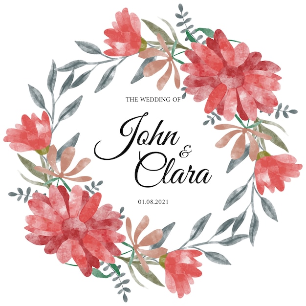 Invitación de boda con marco de flores de acuarela