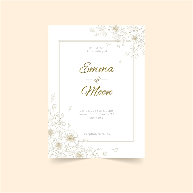 Invitación de boda mínima con decoración floral