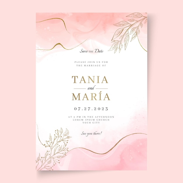 Invitación de boda mínima con detalles dorados