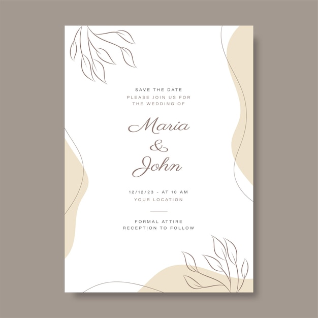 Invitación de boda mínima dibujada a mano