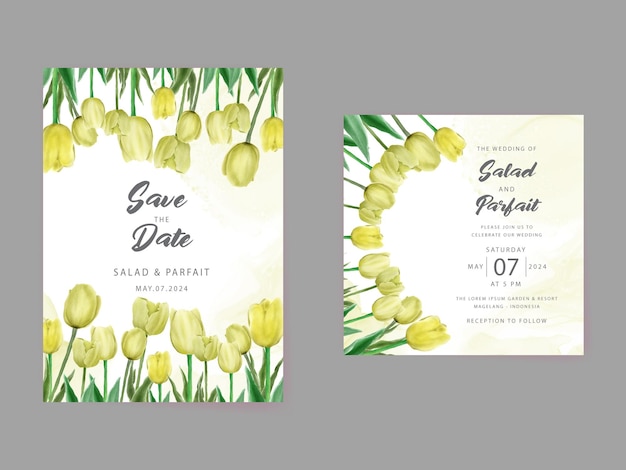 Invitación de boda minimalista con acuarela de tulipán verde