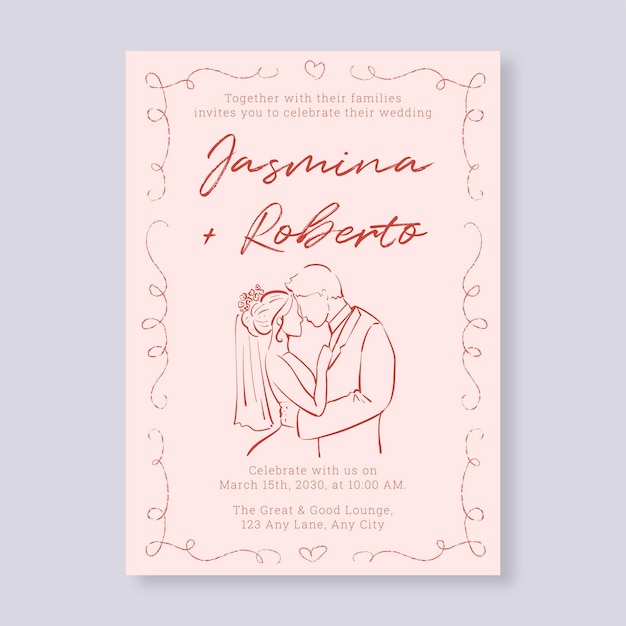 Invitación de boda minimalista dibujada a mano Simple y artística para parejas únicas y con estilo