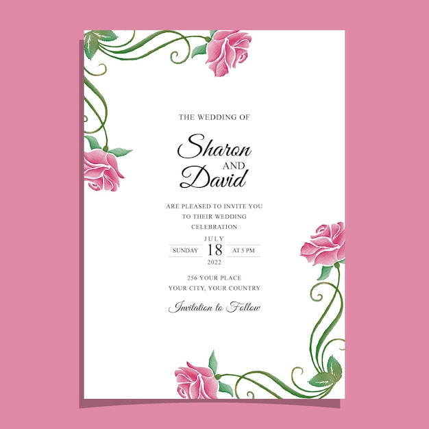 Vector invitación de boda minimalista con elementos de acuarela