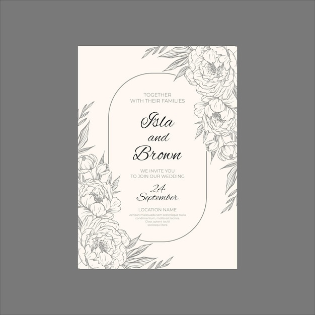 Invitación de boda minimalista con elementos dibujados