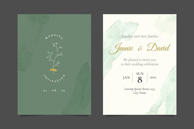 Invitación de boda minimalista con ilustración de arte de línea botánica simple