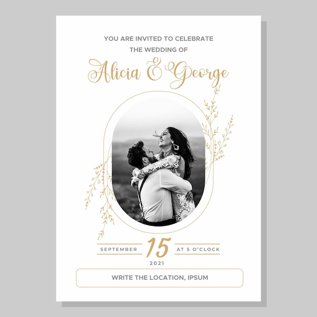 Invitación de boda moderna con delicadas ilustraciones florales