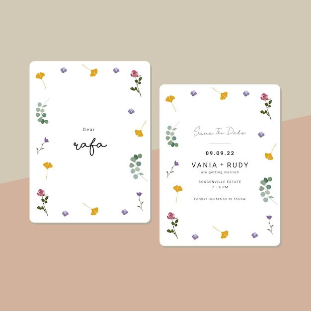 Invitación de boda moderna con doodle de flores de colores