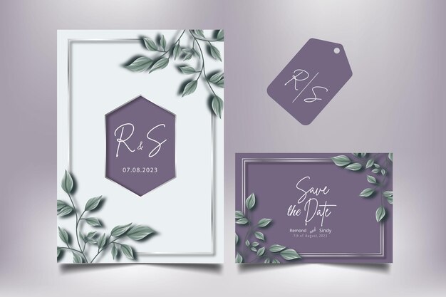 invitación de boda moderna simple realista con floral dibujado a mano 09