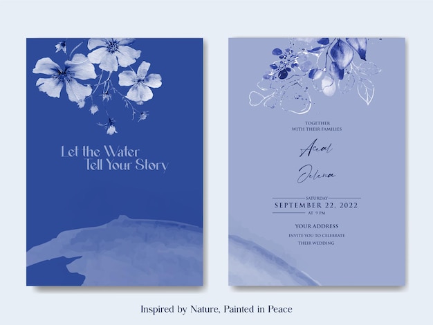 Invitación de boda con paisaje de naturaleza acuarela hermoso diseño
