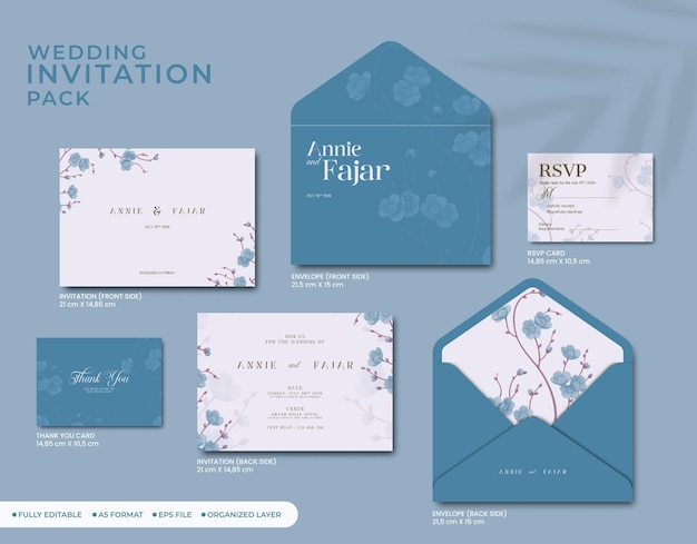 invitación de boda paquete completo con acuarela de flores vector premium