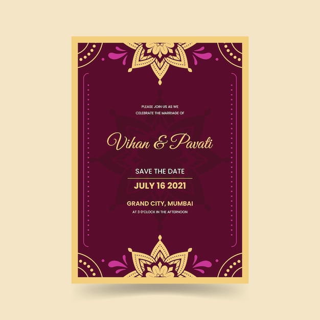 Invitación de boda para pareja india