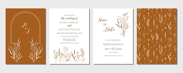 Vector invitación de boda con patrón floral fondo universal de moda