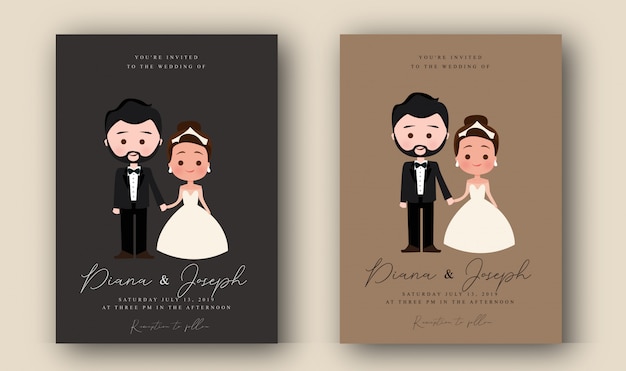 Vector invitación de boda de personajes