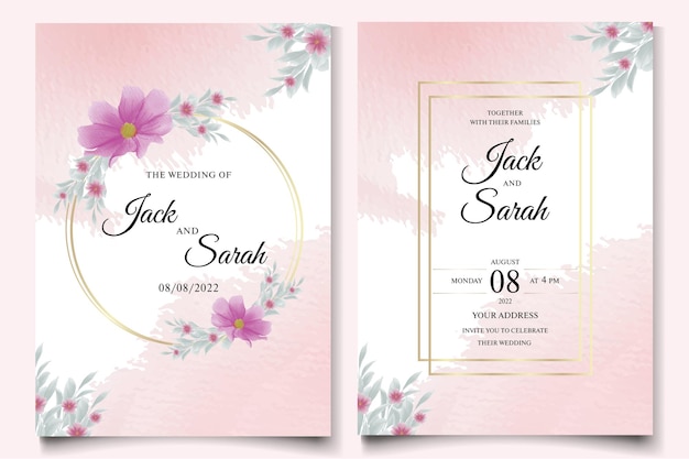 Invitación de boda y plantilla de menú con hermosa rosa vector premium