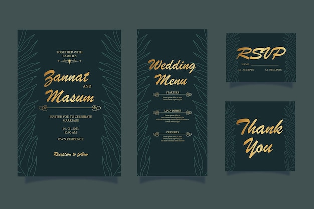 Invitación de boda y plantilla de menú