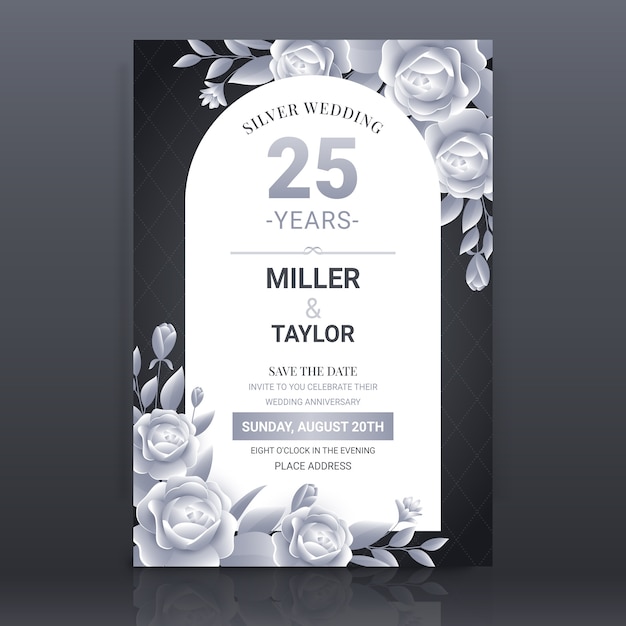 invitación de boda de plata degradada