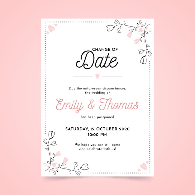 Invitación de boda pospuesta dibujada a mano