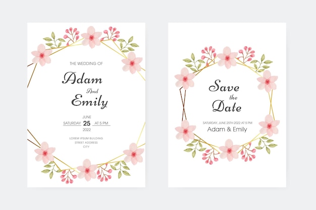 Vector invitación de boda romántica en acuarela