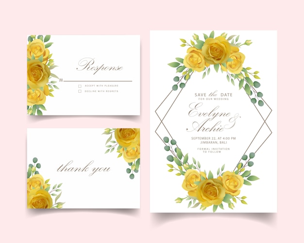 Invitación de boda con rosa amarilla floral