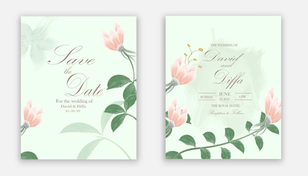 invitación de boda simple y elegante con elementos de acuarela