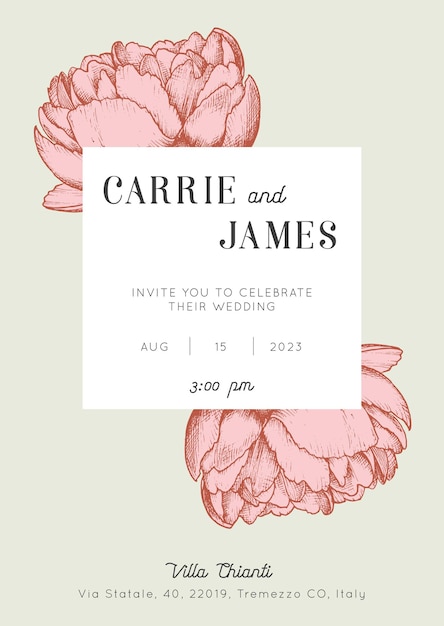 Invitación de boda sobre fondo floral en vector