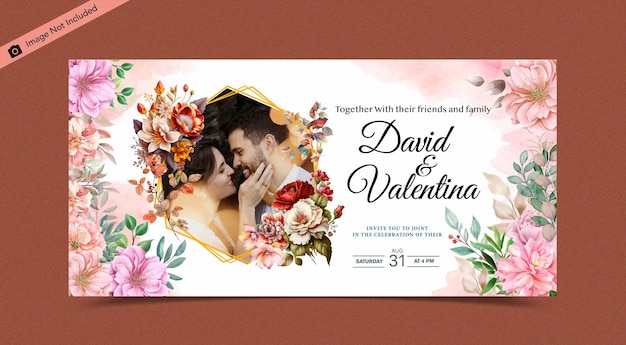 Invitación de boda tarjeta romántica con un hermoso marco floral en flor