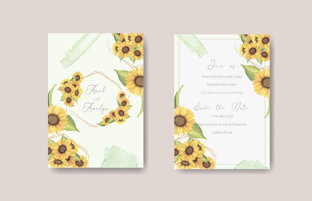 invitación de boda con tema de girasol editable eps cc