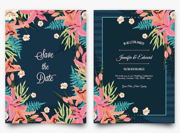 Invitación de boda tropical floral