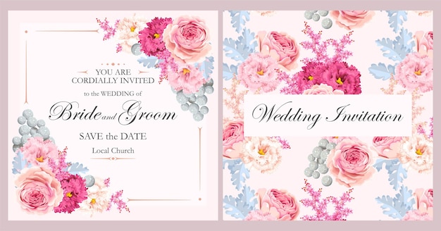 Invitación de boda de vector con flores vintage