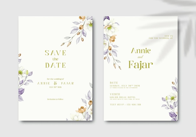 invitación de boda con vector premium de acuarela de rama de flores de colores