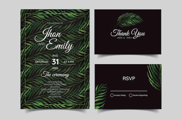 Invitación de boda con vegetación tropical